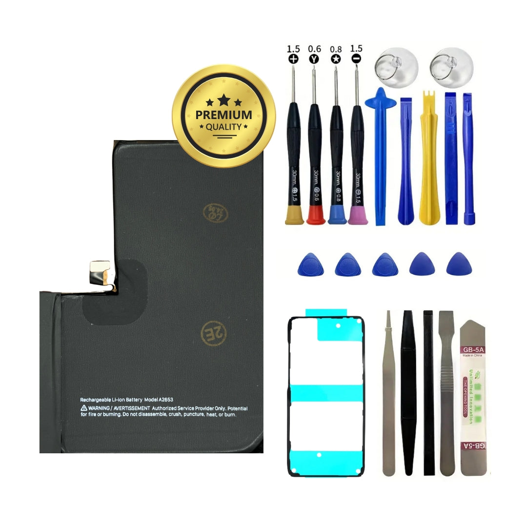 iPhone 13 Pro Max Premium Akku mit Werkzeuge und Kleber.